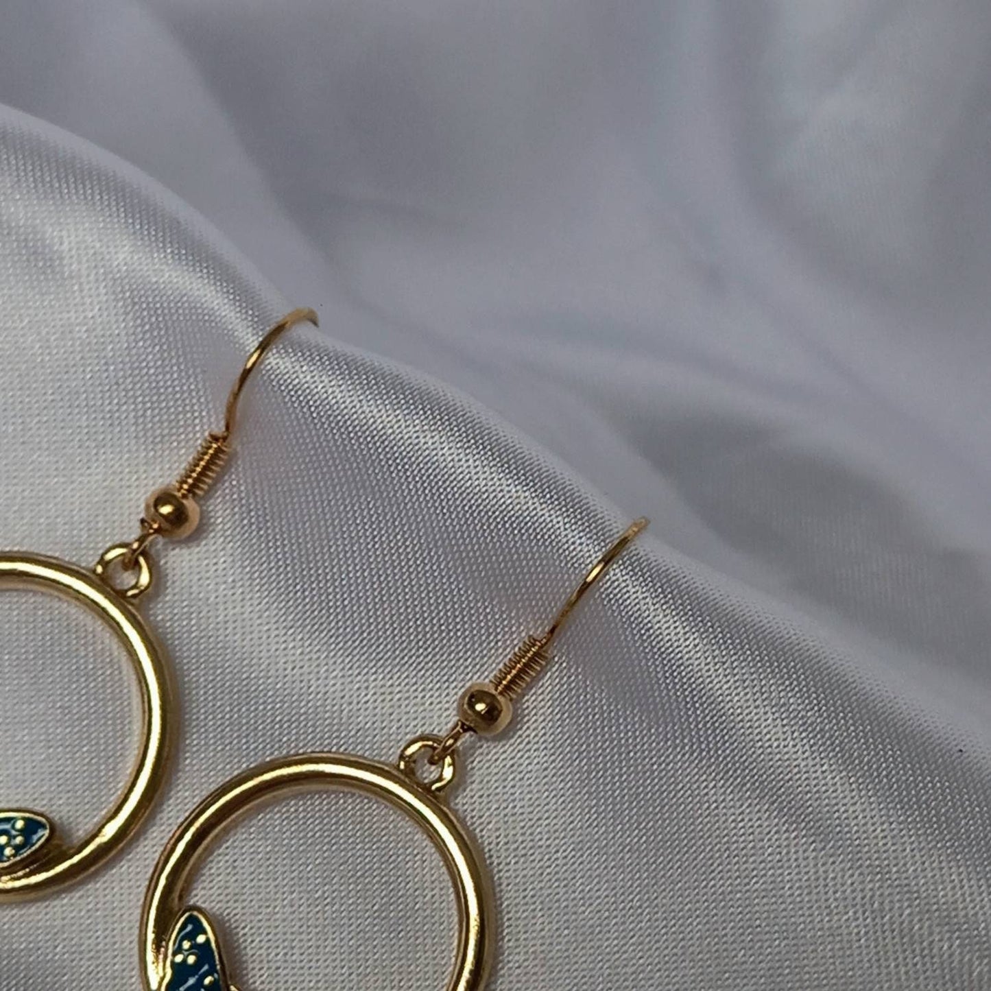 Blue Butterfly Drop Earrings - Blue Butterfly Earrings,Blue Earrings In The UK,Gold Butterfly Jewellery In The UK,Blue Butterflies