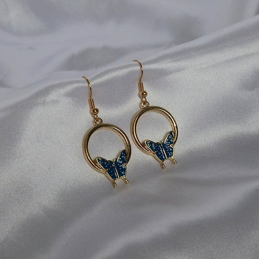 Blue Butterfly Drop Earrings - Blue Butterfly Earrings,Blue Earrings In The UK,Gold Butterfly Jewellery In The UK,Blue Butterflies