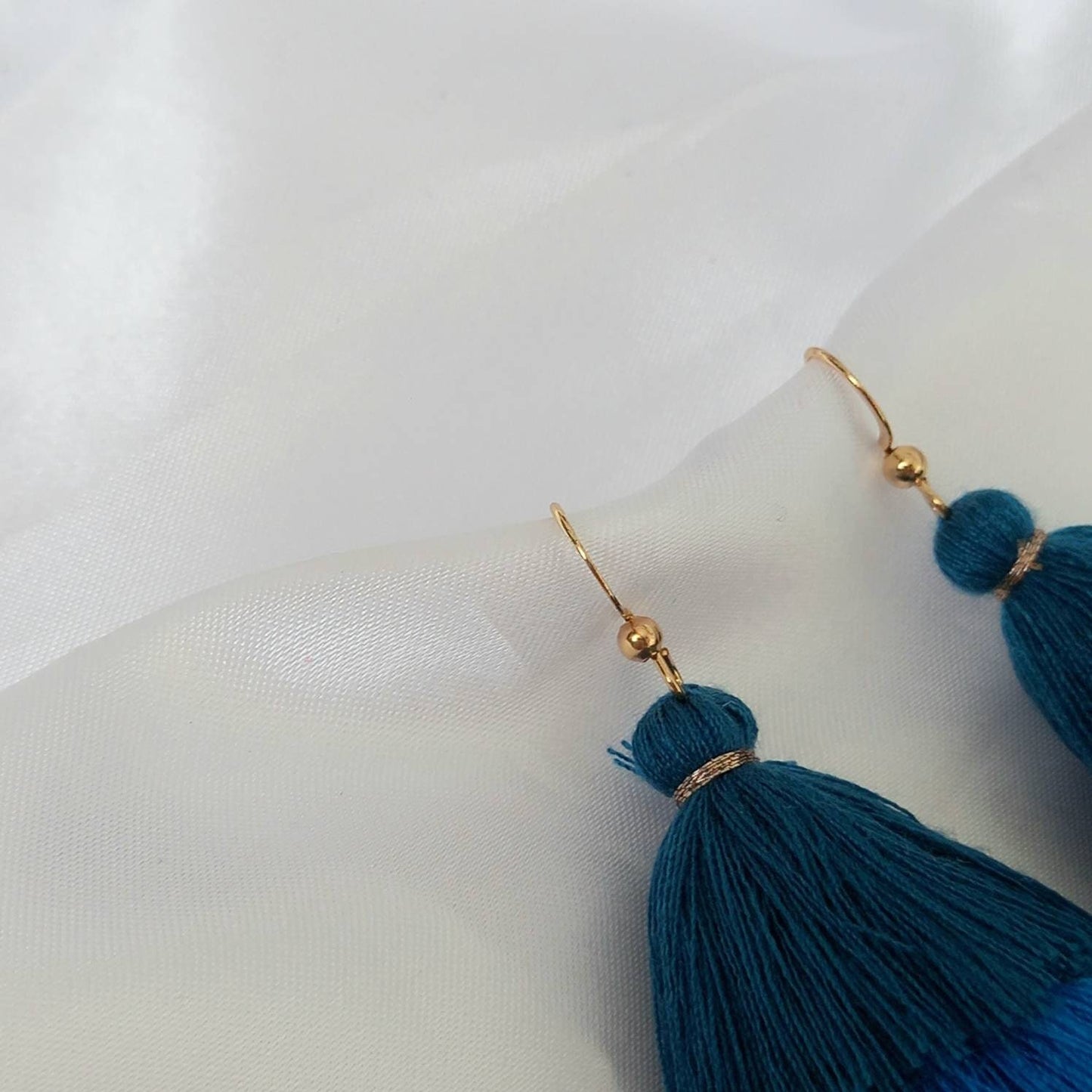 Blue & Gold Tassel Earrings - Blue Tassel Earrings,Blue Tassel Jewellery,Gold Jewellery In The UK,Gold Earrings In The UK,Funky Earrings