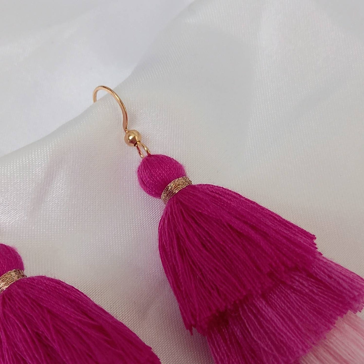 Pink & Gold Tassel Earrings -  Pink Tassel Earrings,Pink Tassel Jewellery,Gold Jewellery In The UK,Gold Earrings In The UK,Funky Earrings