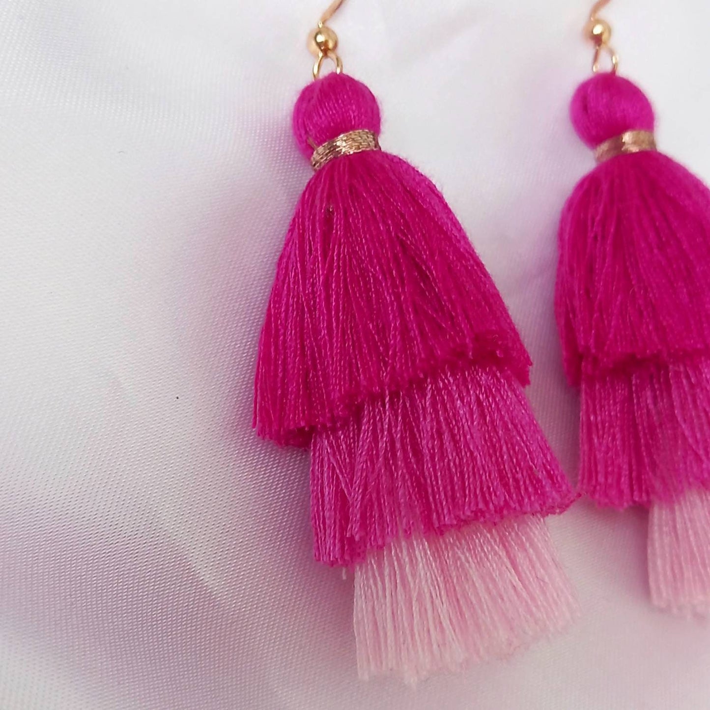 Pink & Gold Tassel Earrings -  Pink Tassel Earrings,Pink Tassel Jewellery,Gold Jewellery In The UK,Gold Earrings In The UK,Funky Earrings