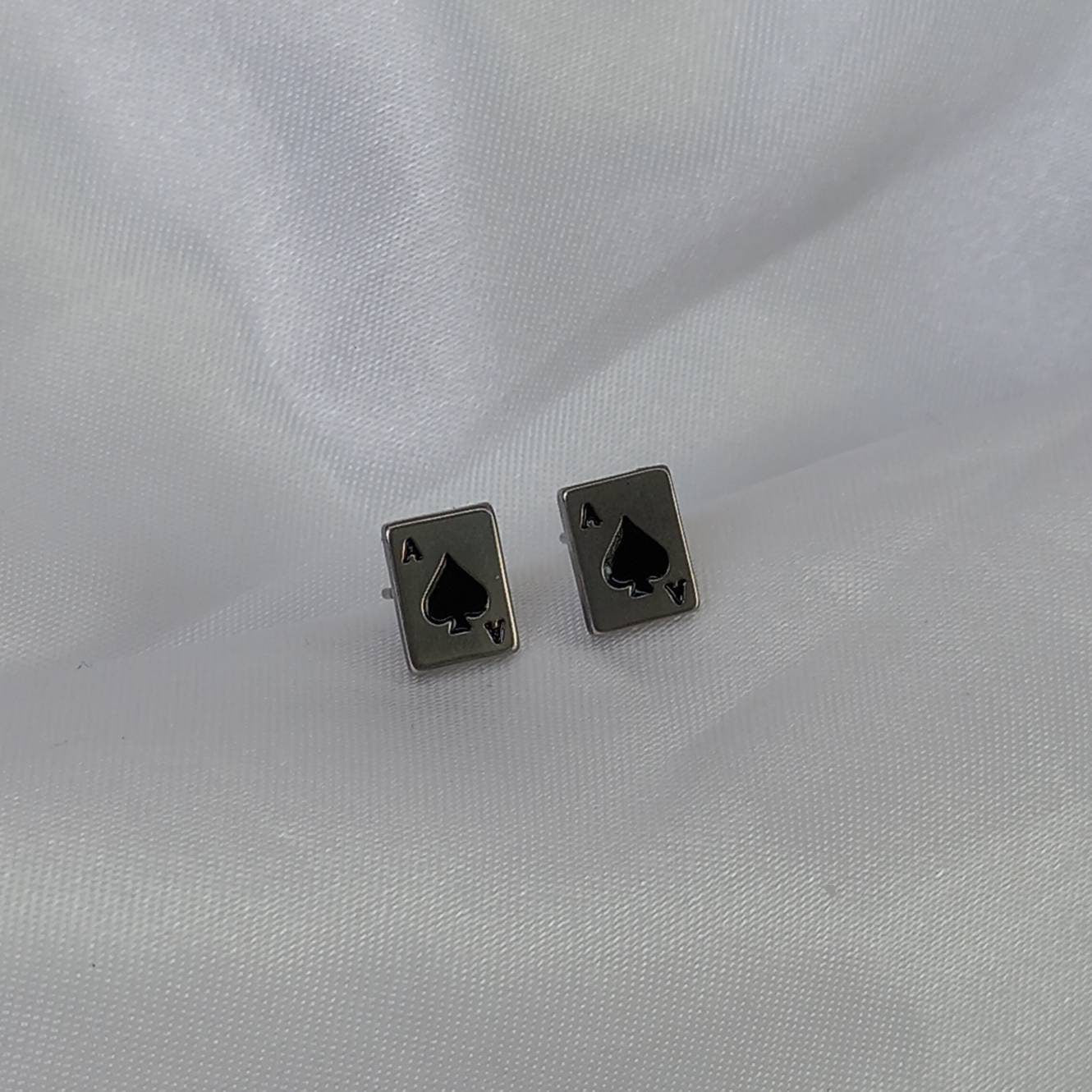 Silver Card Stud Earrings - Ace Of Spades Earrings,Card Jewlellery,Small Stud Earrings In The UK,Silver Jewellery In The UK