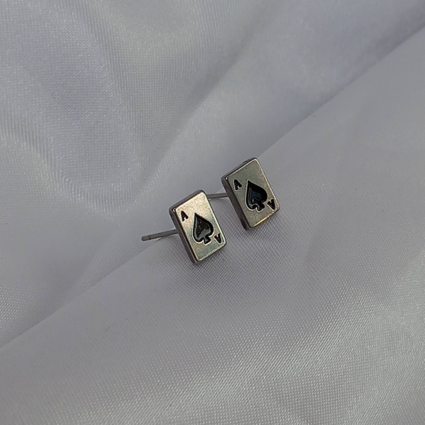Silver Card Stud Earrings - Ace Of Spades Earrings,Card Jewlellery,Small Stud Earrings In The UK,Silver Jewellery In The UK