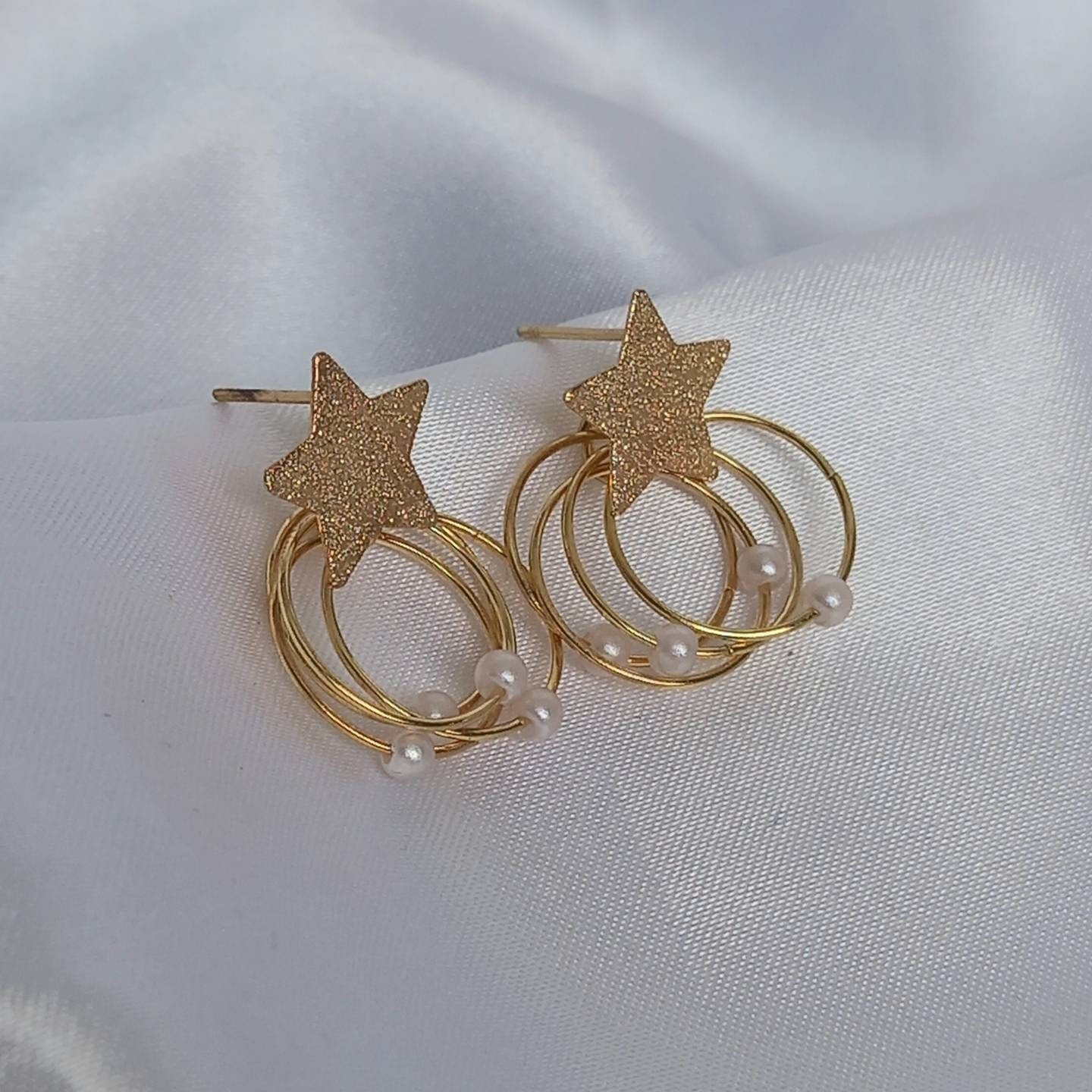 Gold Star Stud Drop Earrings - Star Earrings,Pearl Earrings,Small Earrings,Small Drop Earrings,Small Studs,Gold Jewellery,Earrings In The UK