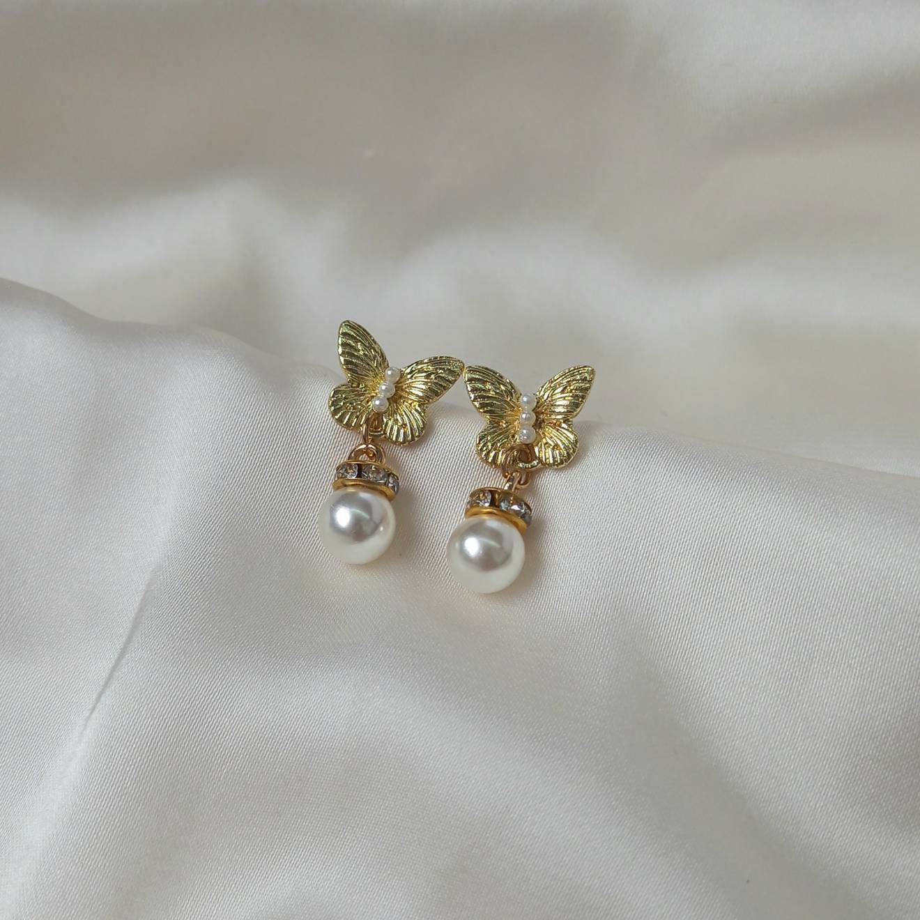 Gold Butterfly Stud Earrings - Bead Earrings,Butterfly Earrings,Small Gold Earrings In The UK,Small Gold Butterfly Jewellery In The UK