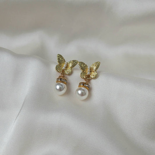 Gold Butterfly Stud Earrings - Bead Earrings,Butterfly Earrings,Small Gold Earrings In The UK,Small Gold Butterfly Jewellery In The UK