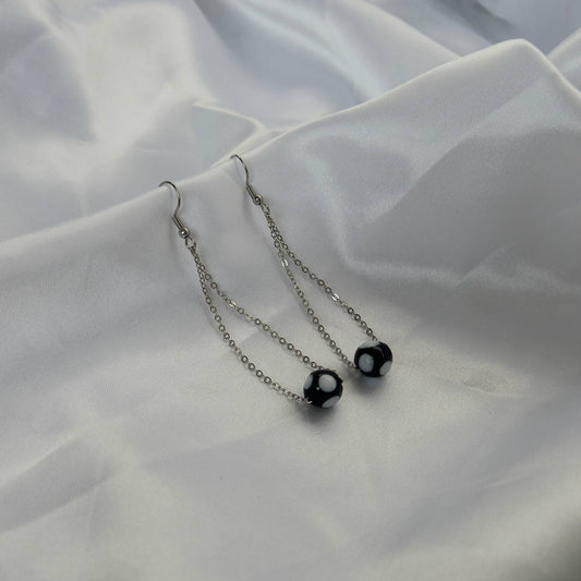 Silver Beaded Drop Earrings - Spotty Bead Earrings,Black Bead Jewellery,Beaded Earrings In The UK,Beaded Jewellery,Black Bead Drop Earrings