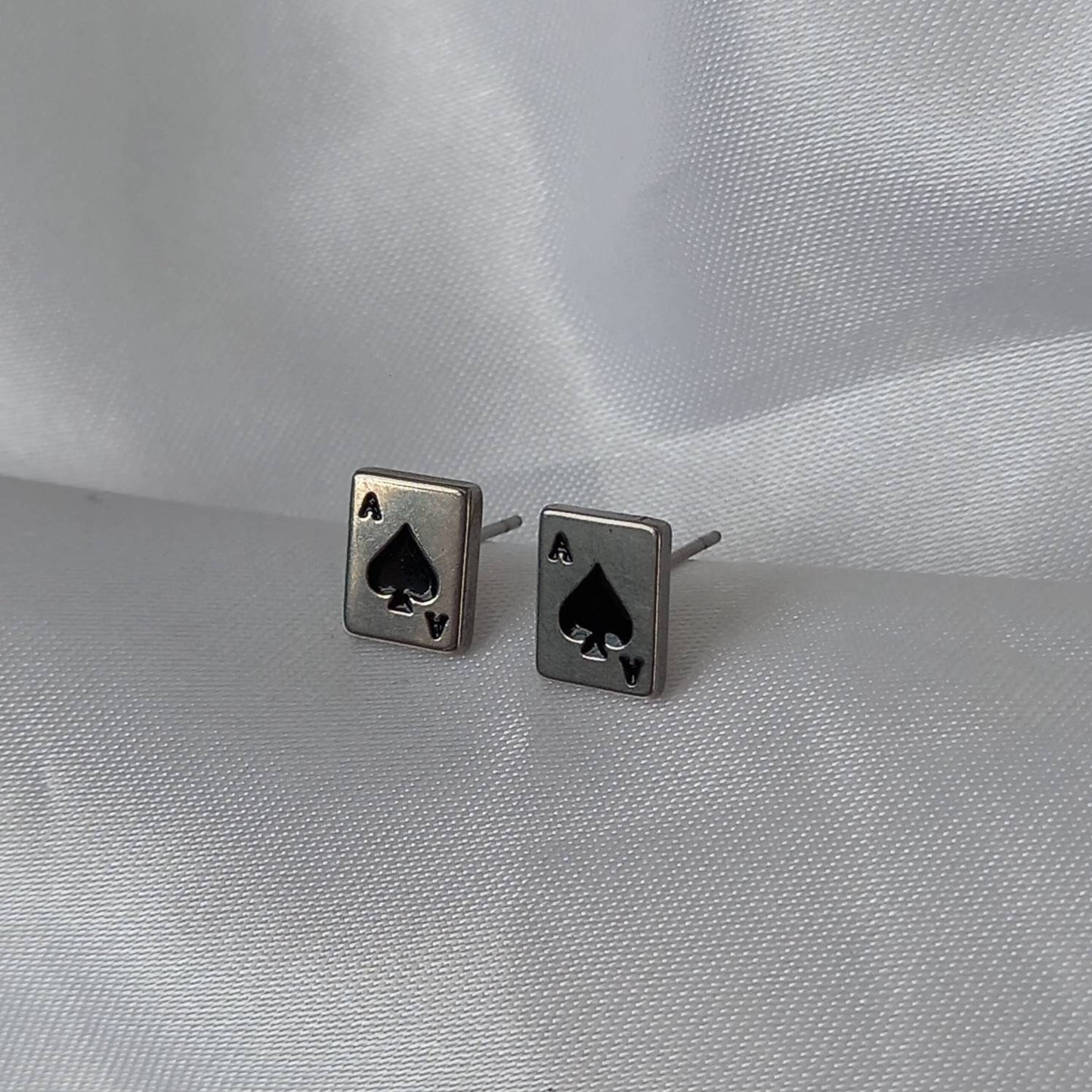 Silver Card Stud Earrings - Ace Of Spades Earrings,Card Jewlellery,Small Stud Earrings In The UK,Silver Jewellery In The UK