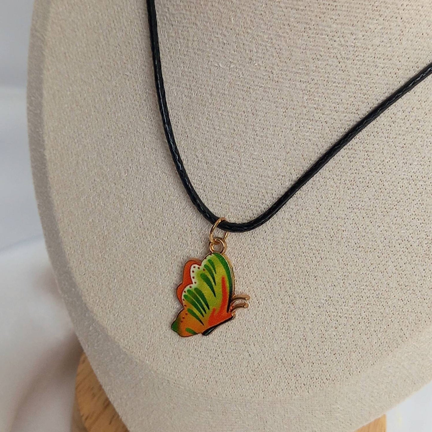 Orange Butterfly Charm Necklace - Orange Butterfly Necklaces,Butterfly Jewellery,Butterflies,Black Necklaces In The UK,Jewellery In The UK