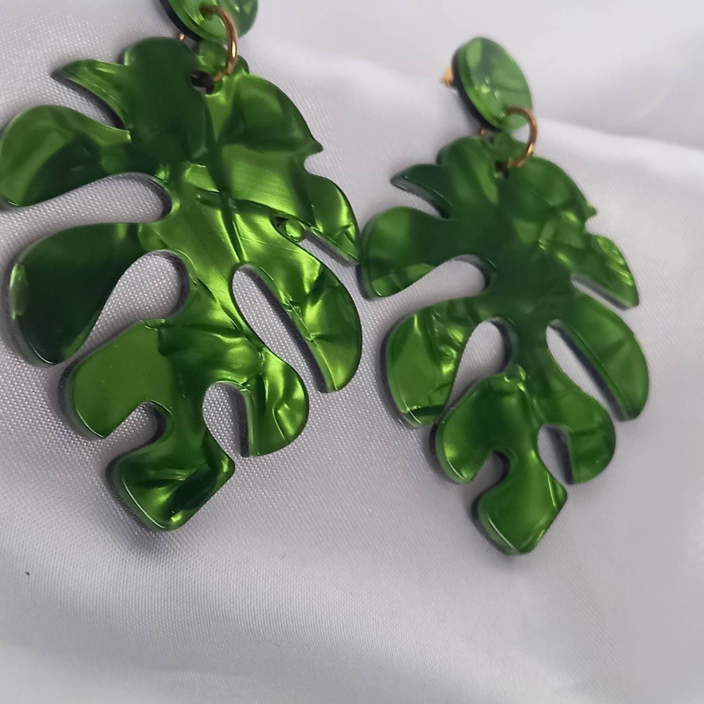 Chunky Green Leaf Drop Earrings - Green Earrings In The UK,Tropical Earrings,Leaf Jewellery In The UK,Chunky Earrings,Green Resin Earrings