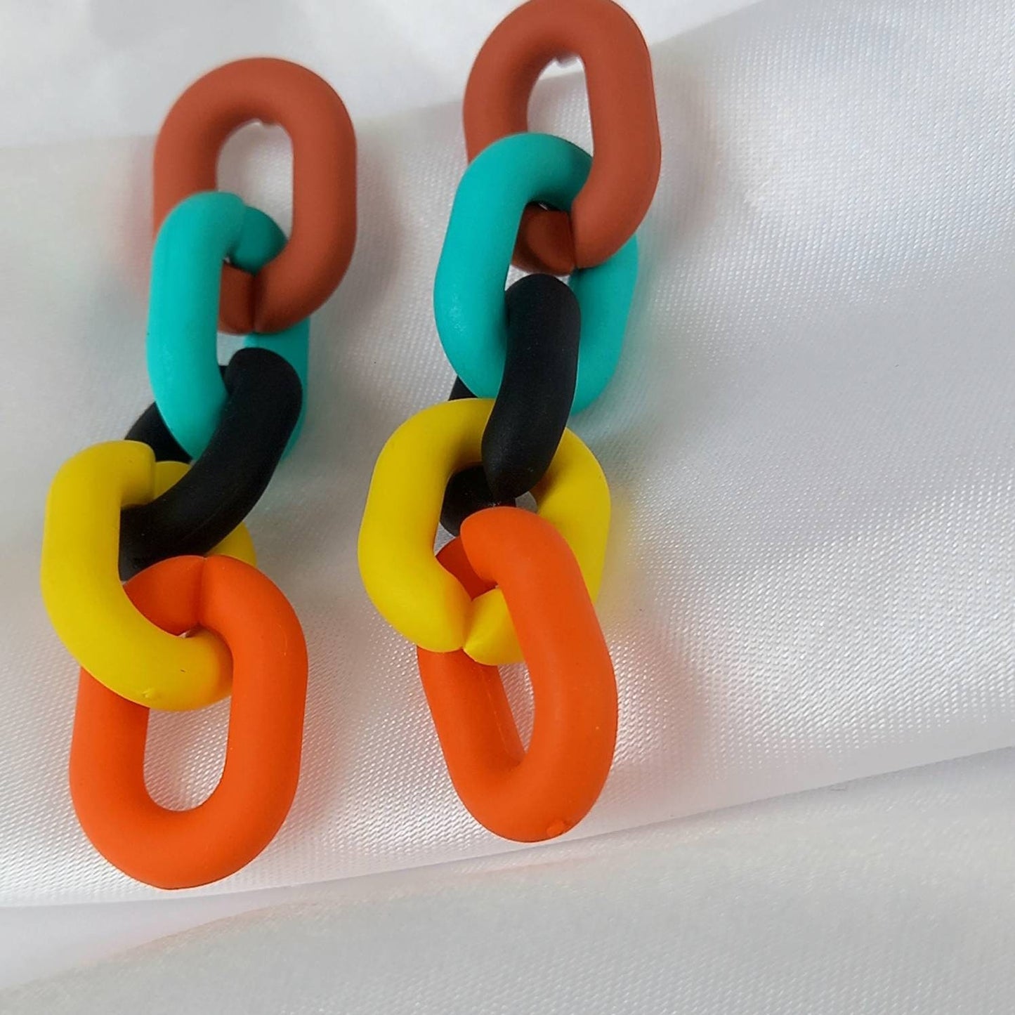 Colourful Chain Drop Earrings - Chunky Earrings,Chunky Jewellery In The UK,Chain Earrings In The UK,Rainbow Earrings,Rainbow Jewellery