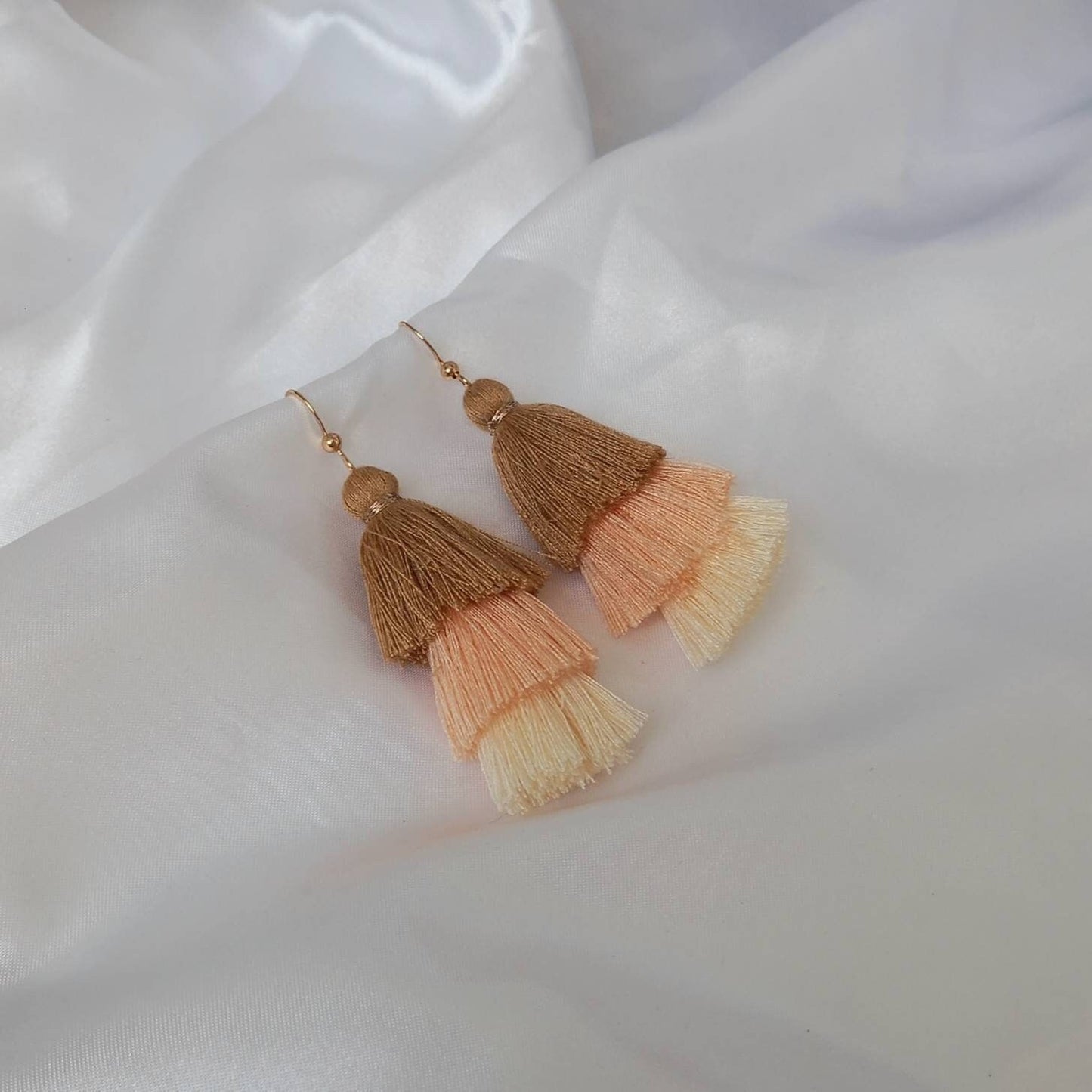 Neutral & Gold Tassel Earrings - Neutral Tassel Earrings,Neutral Jewellery,Gold Jewellery In The UK,Gold Earrings In The UK,Funky Earrings