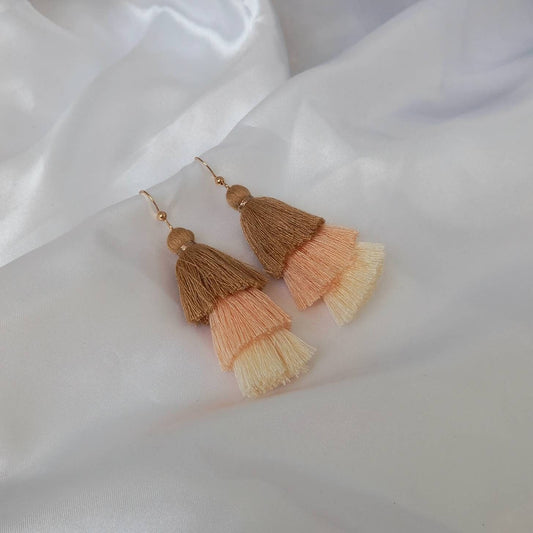 Neutral & Gold Tassel Earrings - Neutral Tassel Earrings,Neutral Jewellery,Gold Jewellery In The UK,Gold Earrings In The UK,Funky Earrings