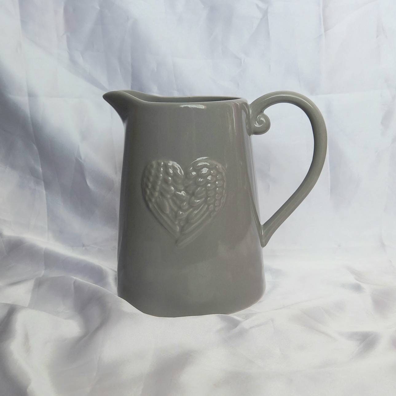Grey Heart Jug - Grey Jug, Grey Vase, Grey Ceramic Jug, Decorative Jug, Homeware, Home Decor, Tall Jug, Tall Vase, Ceramic Decor