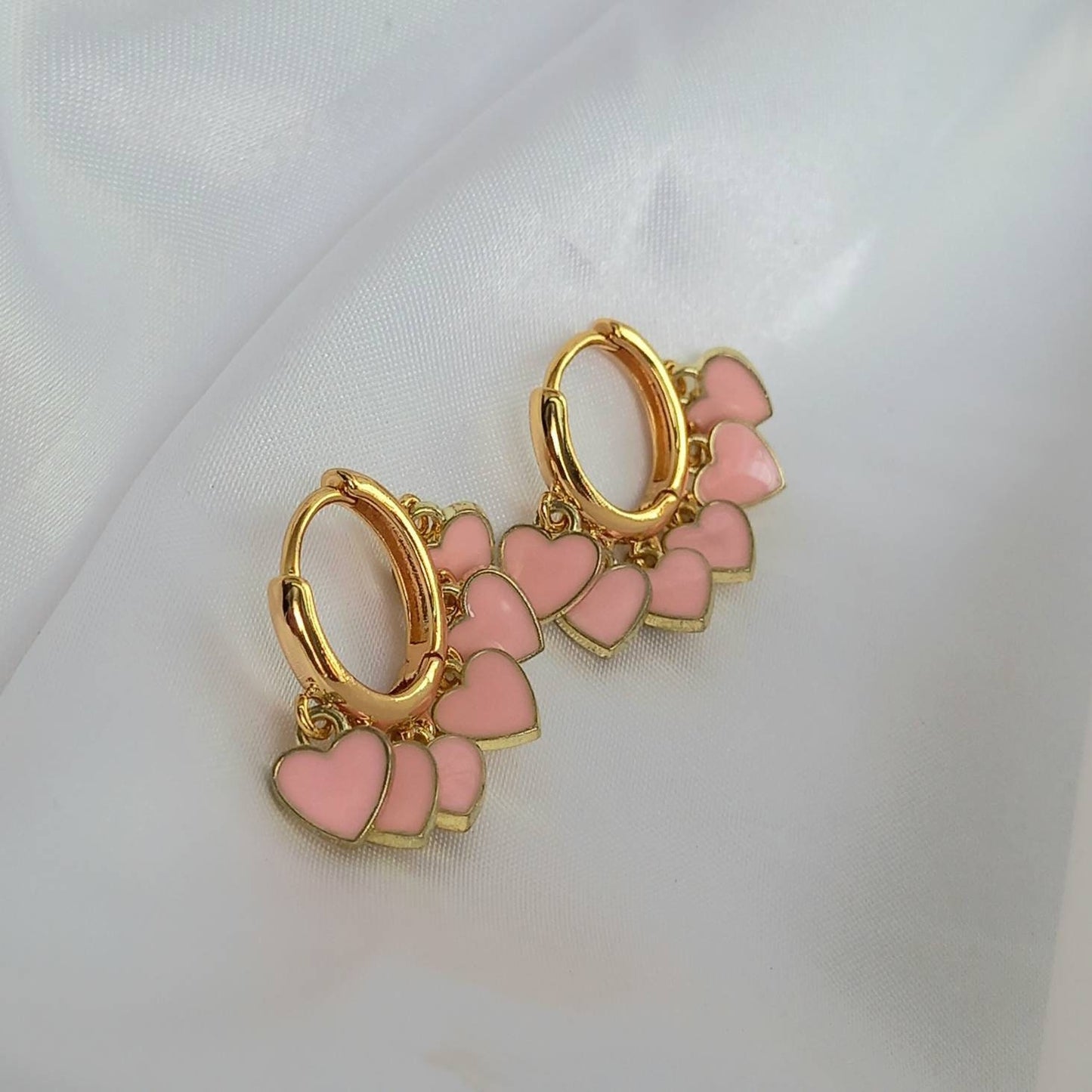 Gold & Pink Heart Hoop Earrings-Heart Hoop Earrings In The UK,Heart Earrings, Hoop Earrings,Gold Earrings In The UK,Gold Jewellery In The UK