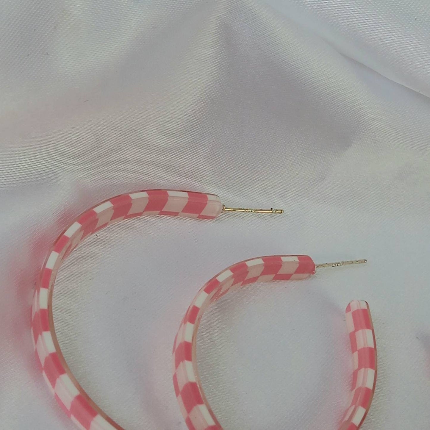 Large Pink Checkered Hoop Earrings - Pink Hoop Earrings,Large Hoop Earrings,Pink Earrings In The UK,Pink Hoop Earrings In The UK