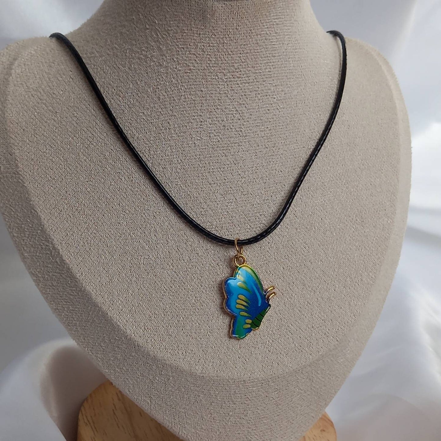 Blue Butterfly Charm Necklace - Blue Butterfly Necklaces,Blue Butterfly Jewellery,Butterflies,Black Necklaces In The UK,Jewellery In The UK