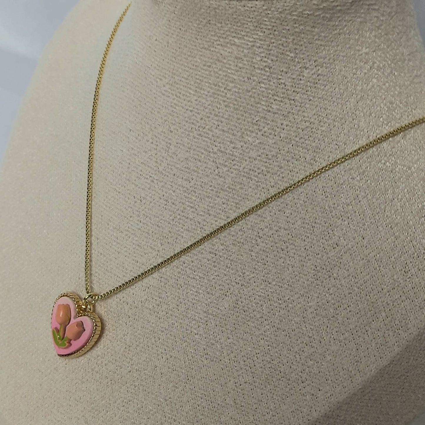 Pink & Gold Retro Flower Charm Necklace - Tulip Necklace,Pink Necklace,Pink Jewellery,Vintage Style,Pink Jewellery,Gold Necklaces In The UK
