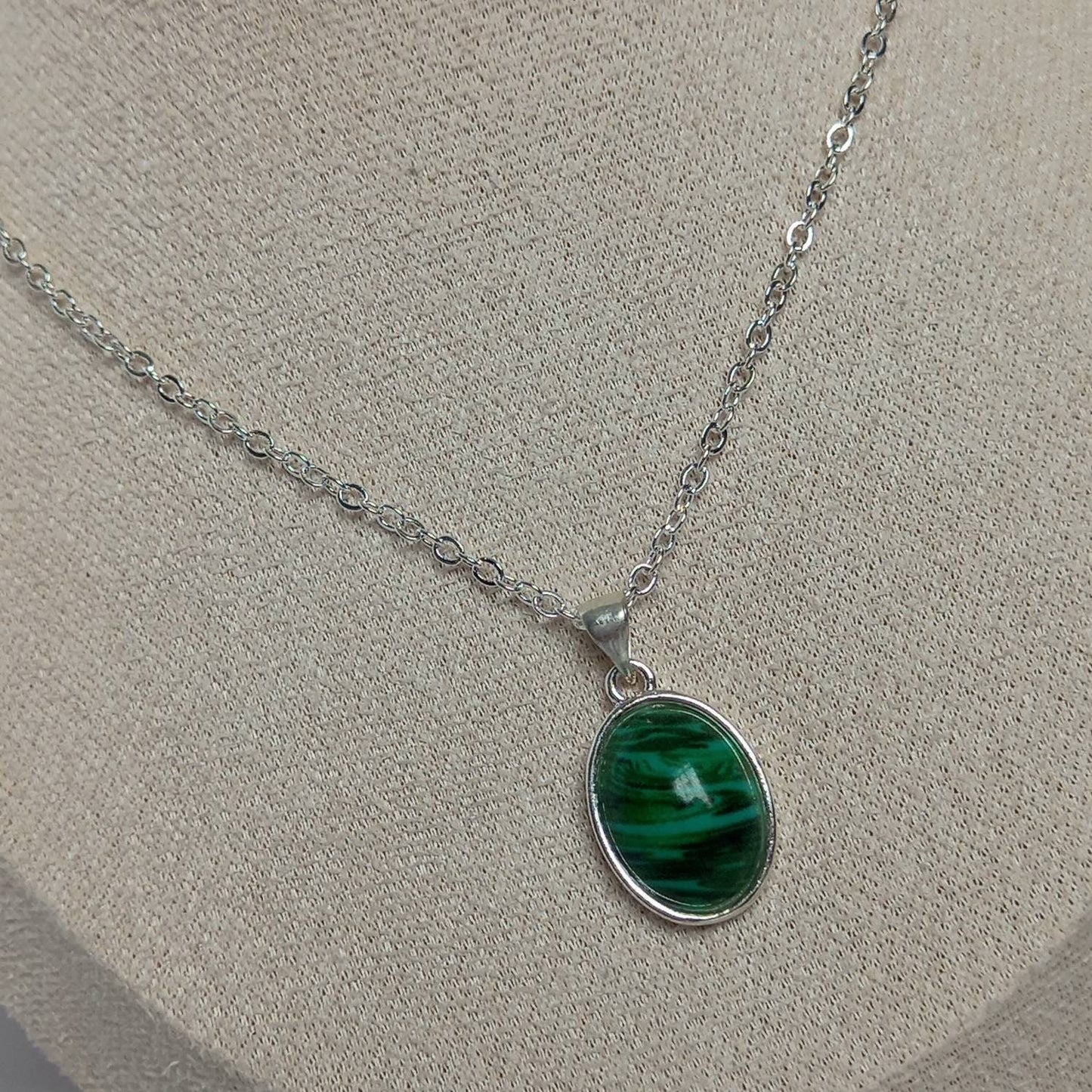 Silver & Green Charm Necklace - Green Necklaces,Emerald Green Jewellery,Silver Necklaces In The UK,Silver Jewellery In The UK,Green Stone