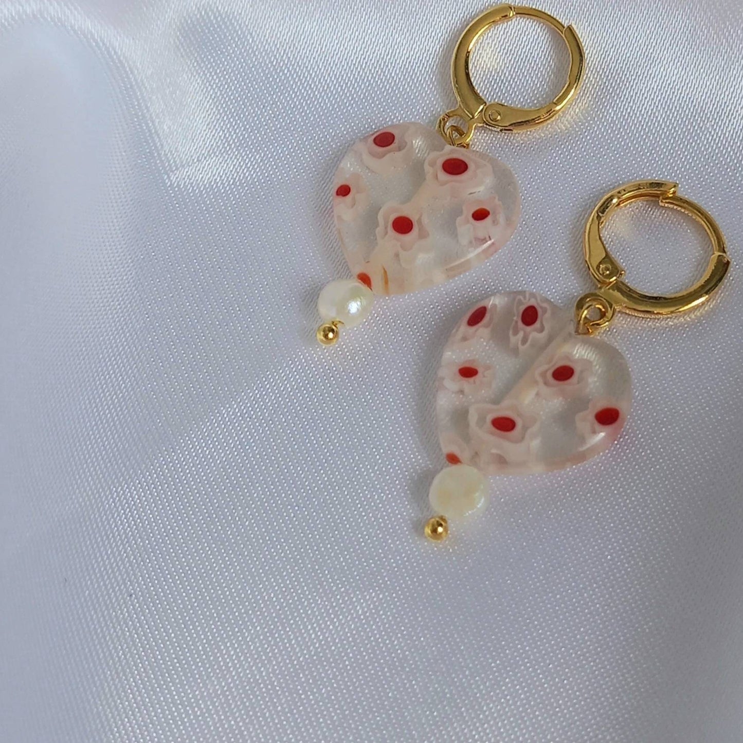 Pink & Gold Retro Heart Bead Earrings - Bead Heart Earrings,Beaded Earrings,Heart Jewellery,Pink Earrings In The UK,Pink Jewellery In The UK