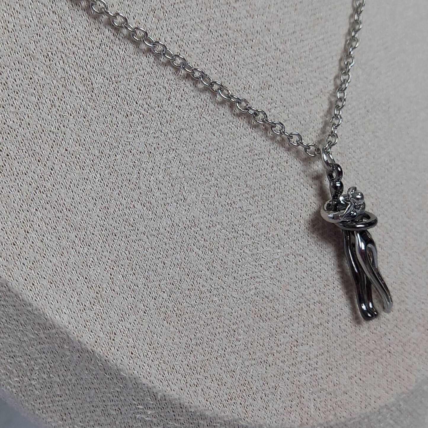 Silver Hugging Figure Necklace - Silver Hug Necklace,Silver Neclaces In The UK,Hugging Necklace,Silver Dancing Necklace,Friendship,Dancer