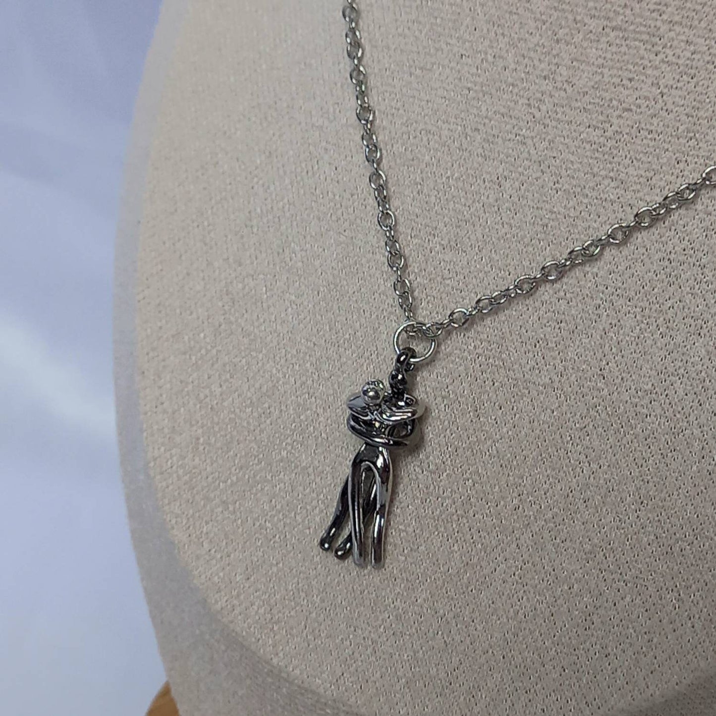 Silver Hugging Figure Necklace - Silver Hug Necklace,Silver Neclaces In The UK,Hugging Necklace,Silver Dancing Necklace,Friendship,Dancer