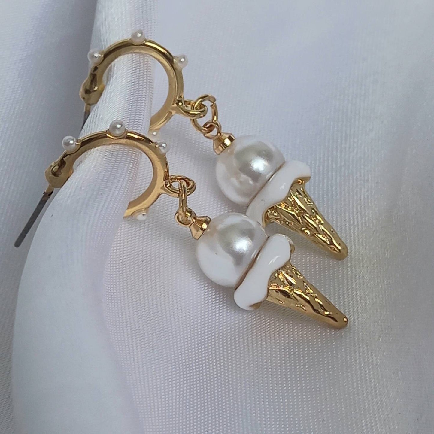 Ice Cream Pearl Hoop Earrings - Pearl Jewellery,Pearl Earrings,Gold Earrings,Hoop Earrings In The UK,Gold Hoops In The UK,Pearl Jewellery