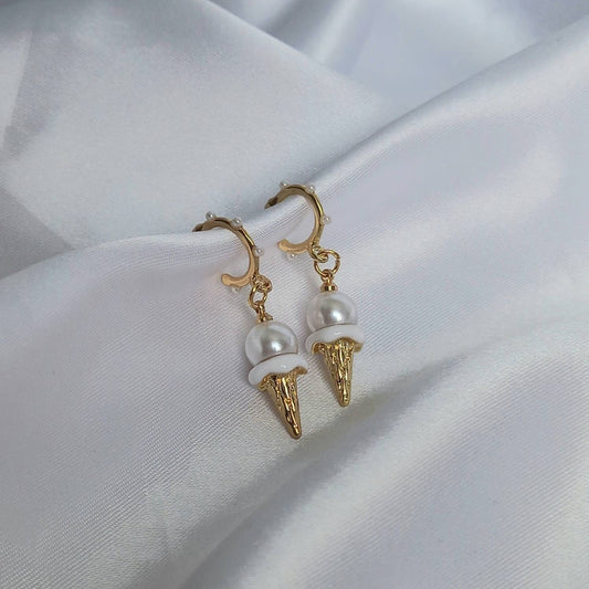 Ice Cream Pearl Hoop Earrings - Pearl Jewellery,Pearl Earrings,Gold Earrings,Hoop Earrings In The UK,Gold Hoops In The UK,Pearl Jewellery