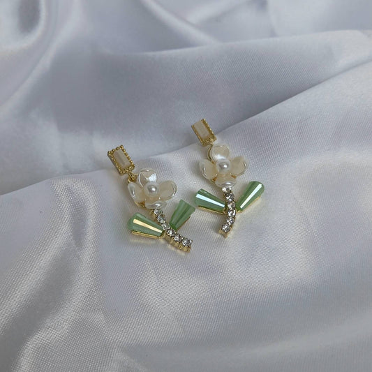 Gold Flower Drop Earrings - Gold Flower Earrings,Beaded Flower Jewellery,Floral Earrings,Bead Earrings In The UK,Gold Jewellery In The UK