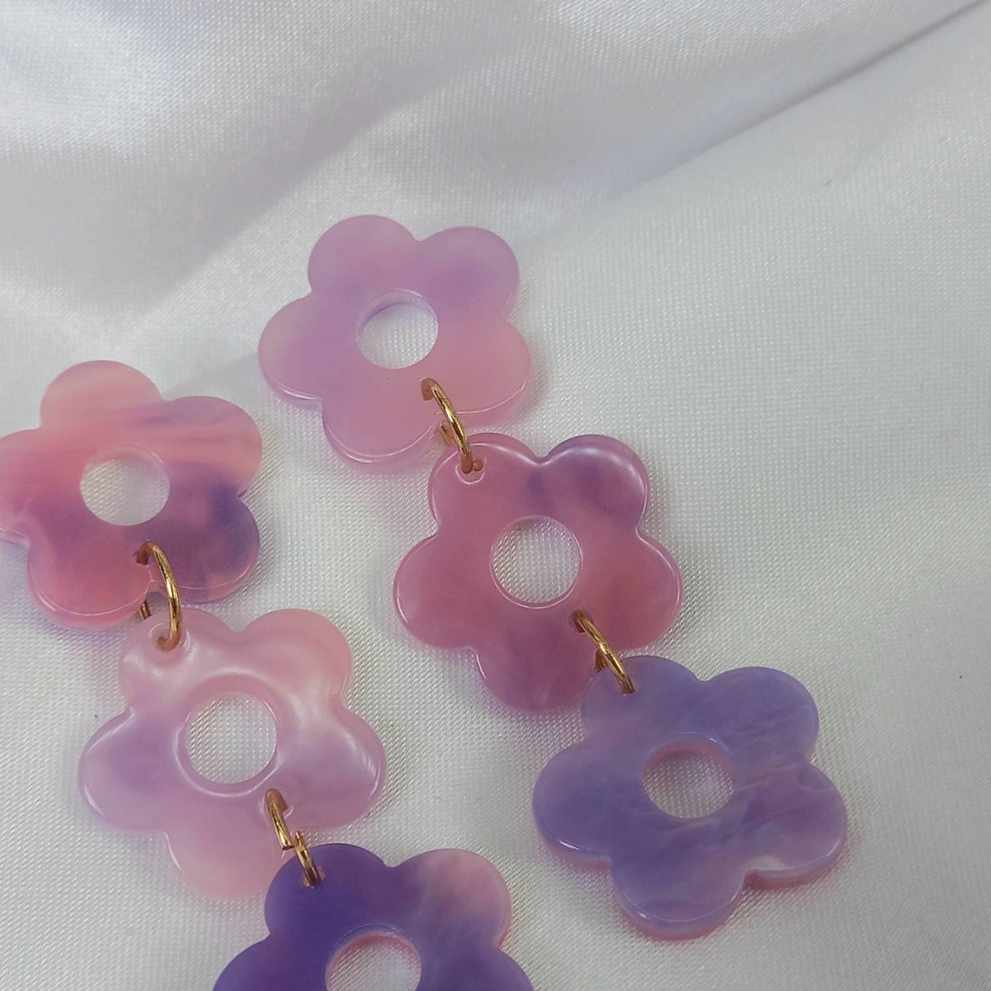Purple Flower Drop Earrings-Purple Flower Earrings In The UK,Purple Flower Jewlellery In The UK,Retro Earrings,70's Earrings,Purple Earrings
