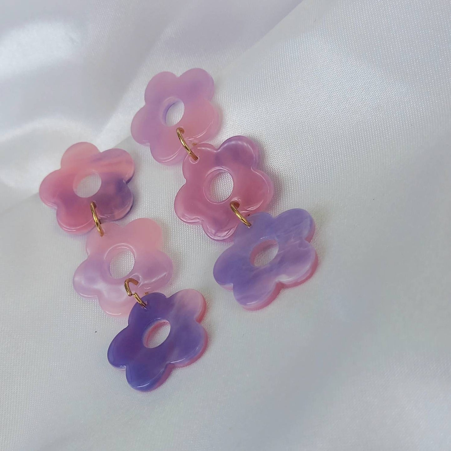 Purple Flower Drop Earrings-Purple Flower Earrings In The UK,Purple Flower Jewlellery In The UK,Retro Earrings,70's Earrings,Purple Earrings