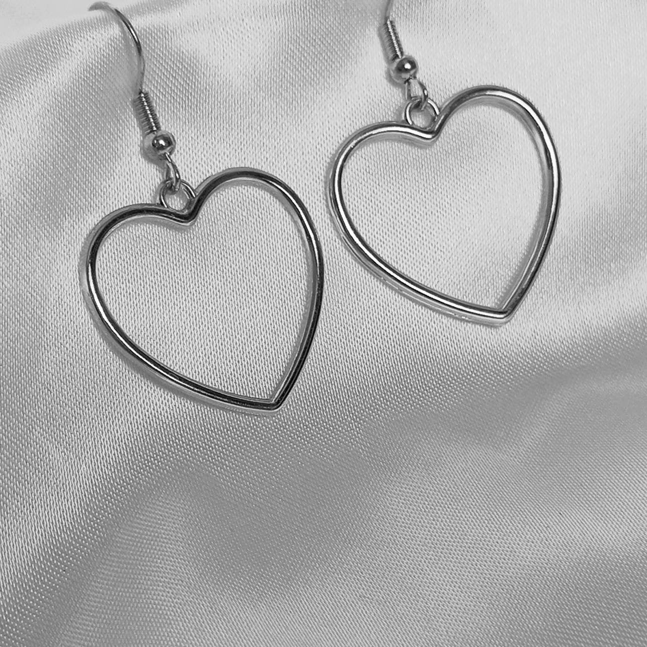 Silver Heart Drop Earrings - Silver Heart Earrings,Silver Heart Jewellery,Silver Earrings In The UK,Silver Jewellery In The UK,Love Earrings