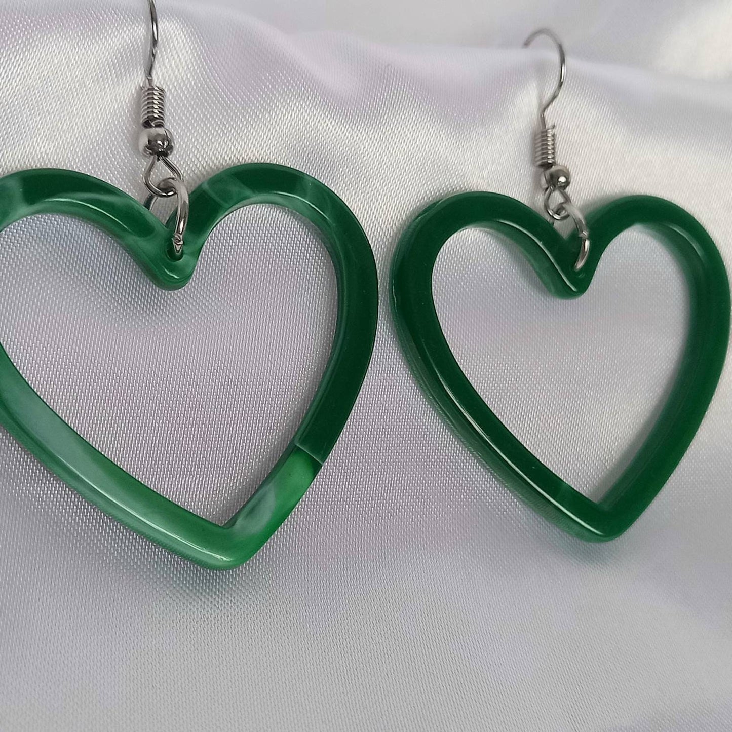 Green Resin Heart Earrings - Resin Earrings,Green Heart Earrings,Resin Heart Earrings In The UK,Green Earrings In The UK,Green Jewellery