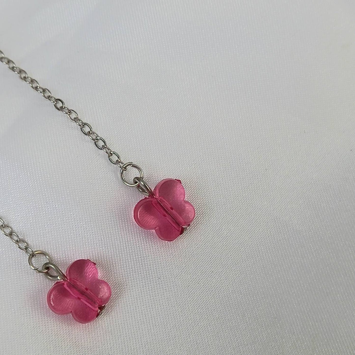 Pink & Silver Butterfly Drop Earrings - Pink Butterfly Earrings,Silver Earrings In The UK,Silver Butterfly Jewellery In The UK,Bead Earrings