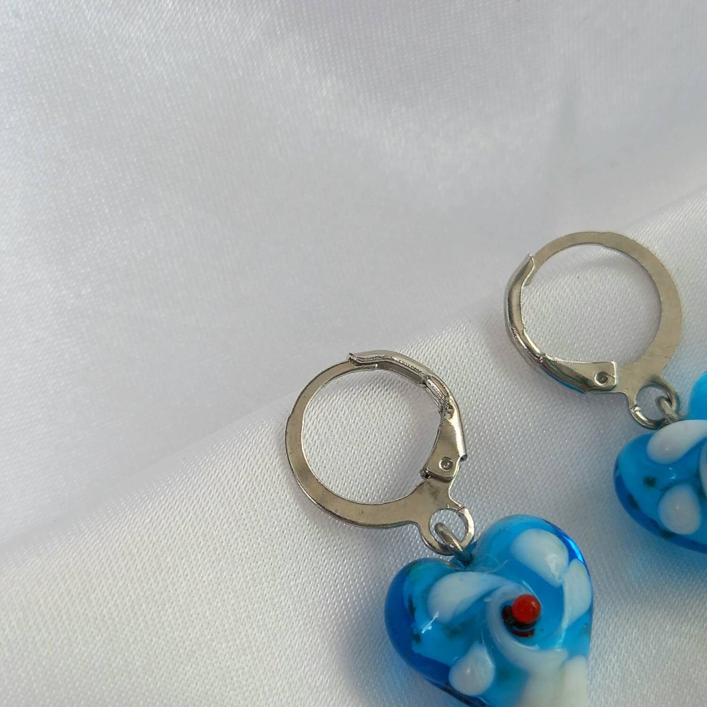 Blue & Silver Bead Heart Earrings - Blue Bead Earrings,Blue Bead Jewellery,Beaded Earrings In The UK,Beaded Jewellery,Blue Heart Earrings