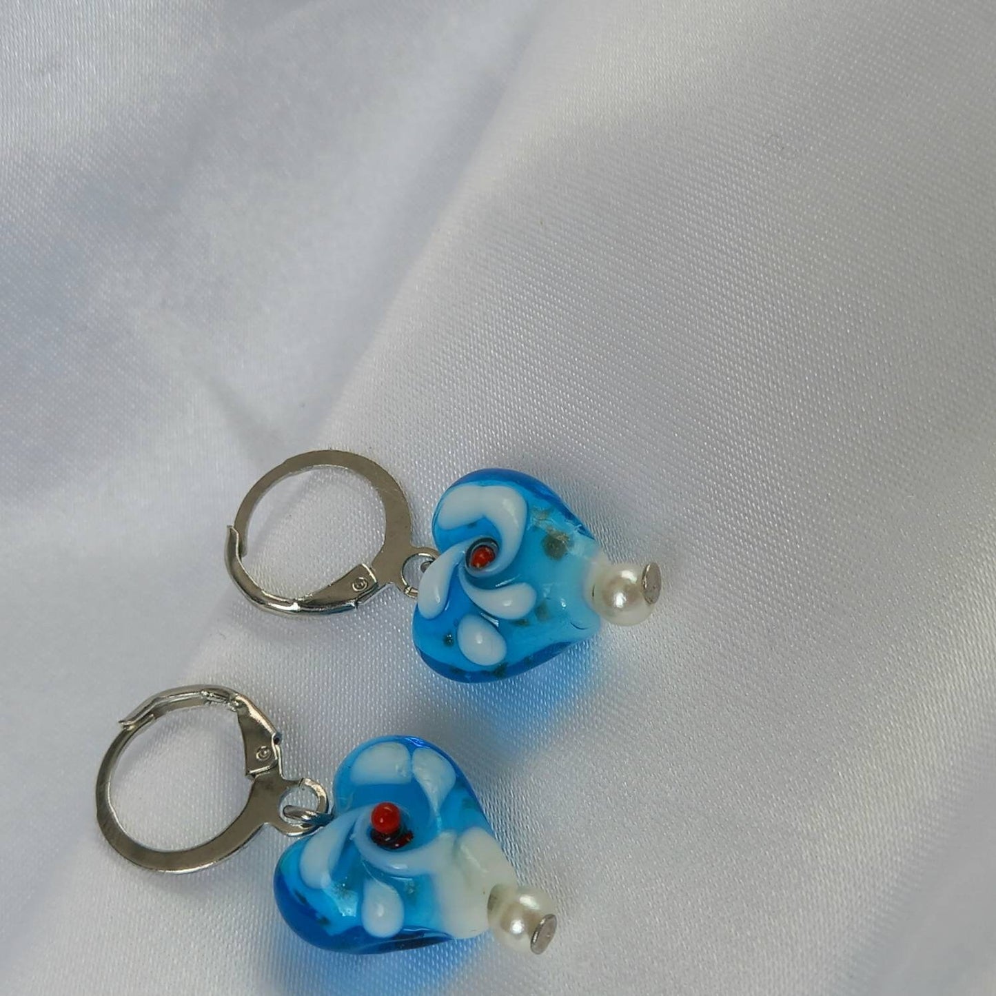 Blue & Silver Bead Heart Earrings - Blue Bead Earrings,Blue Bead Jewellery,Beaded Earrings In The UK,Beaded Jewellery,Blue Heart Earrings