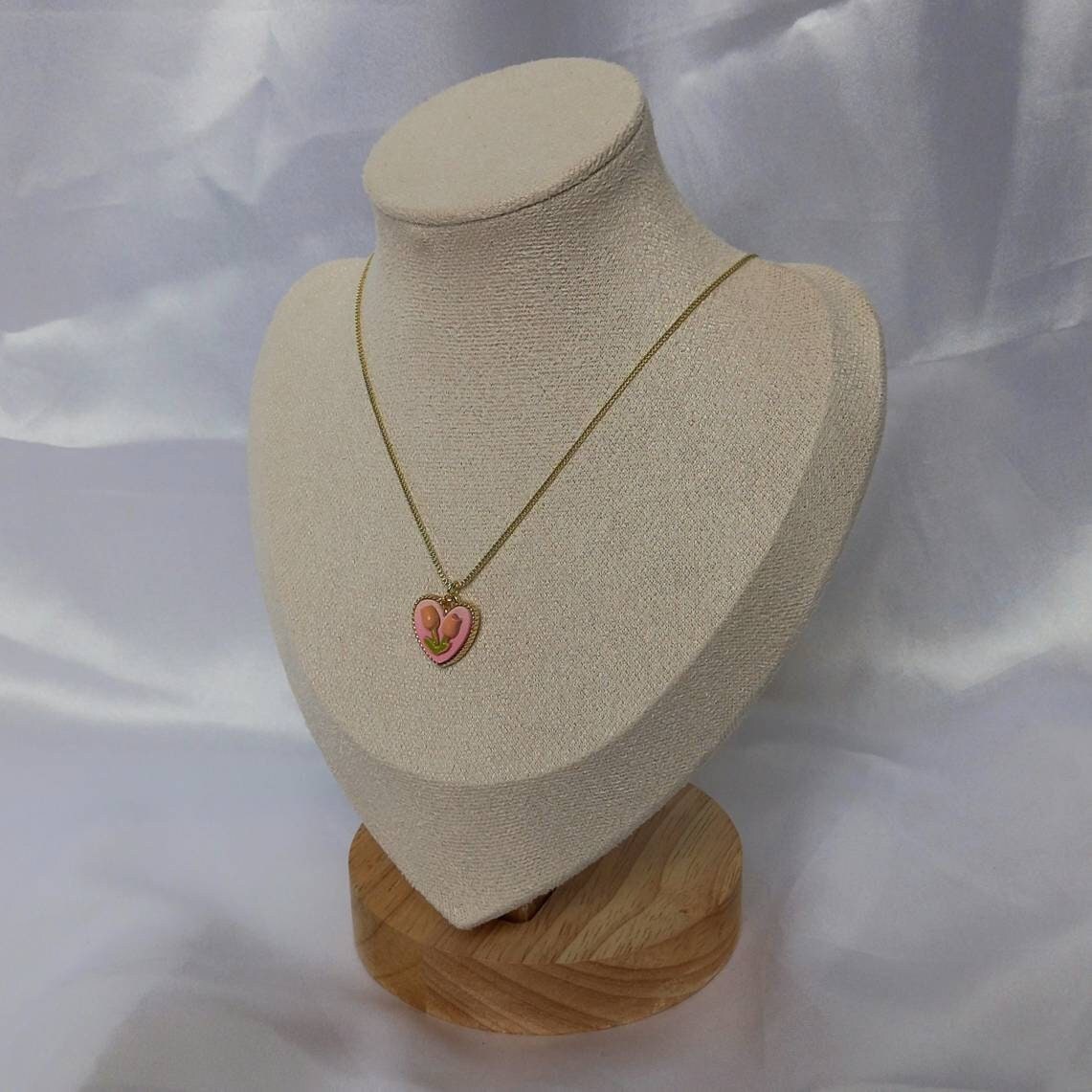Pink & Gold Retro Flower Charm Necklace - Tulip Necklace,Pink Necklace,Pink Jewellery,Vintage Style,Pink Jewellery,Gold Necklaces In The UK