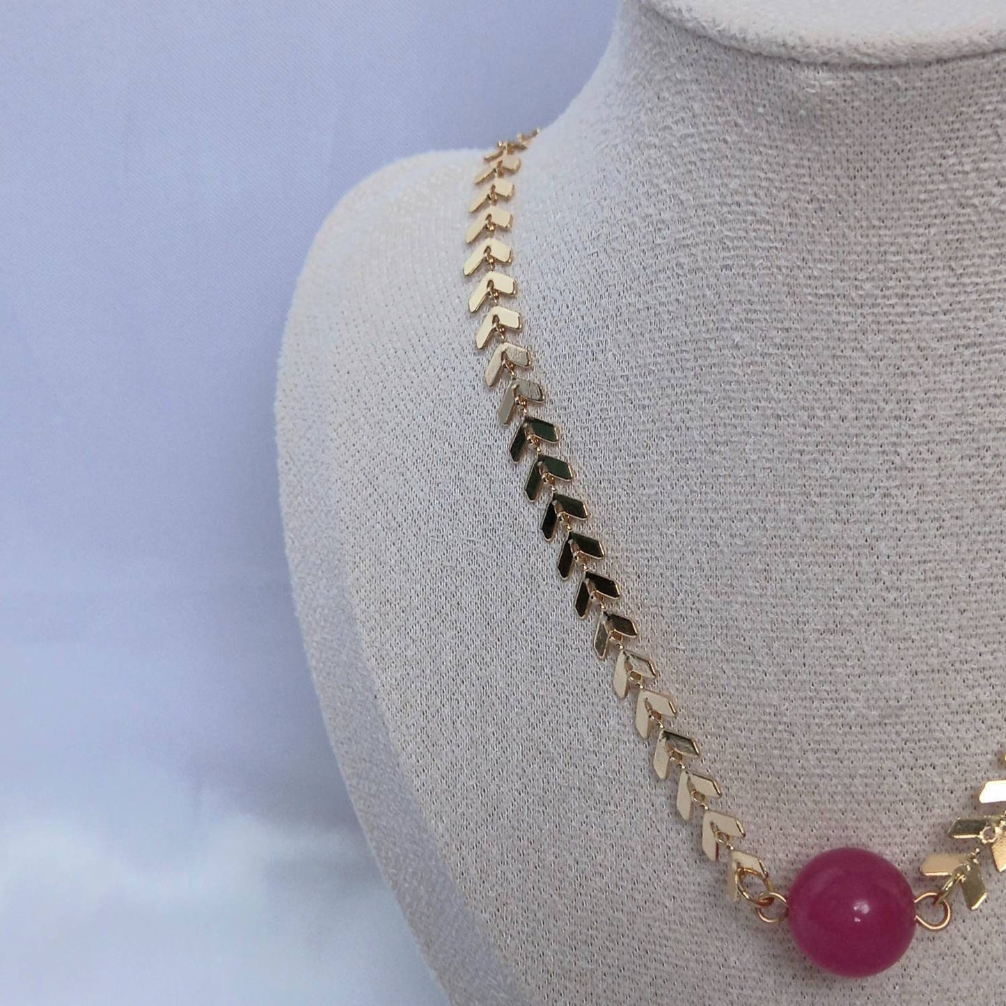 Gold Beaded Choker Necklace - Gold Necklaces,Pink Beaded Necklaces,Pink Necklace,Gold Jewellery In The UK,Gold Choker Necklaces In The UK