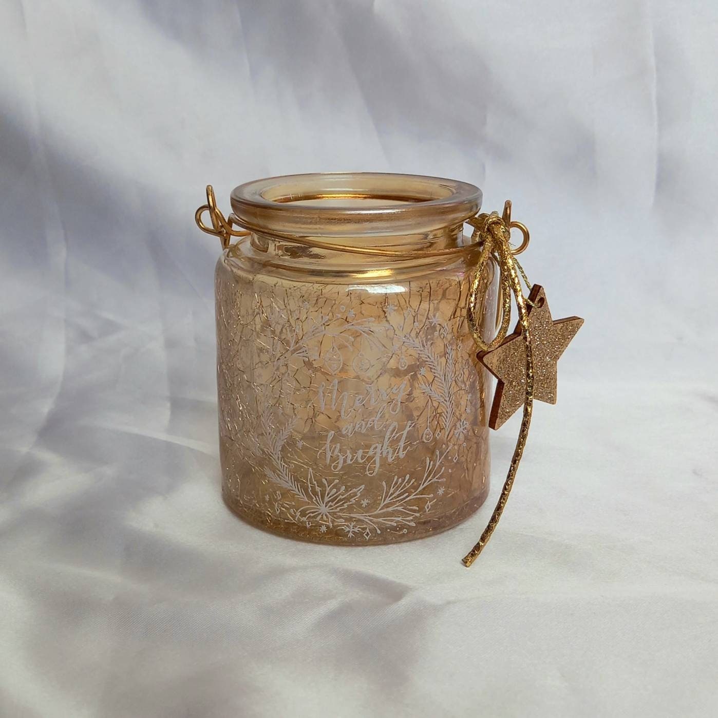 Cracked Glass Christmas Candle Holder - Christmas Decor In The UK,Christmas Home Decor,Christmas Homeware In The UK,Orange Candle Holder,