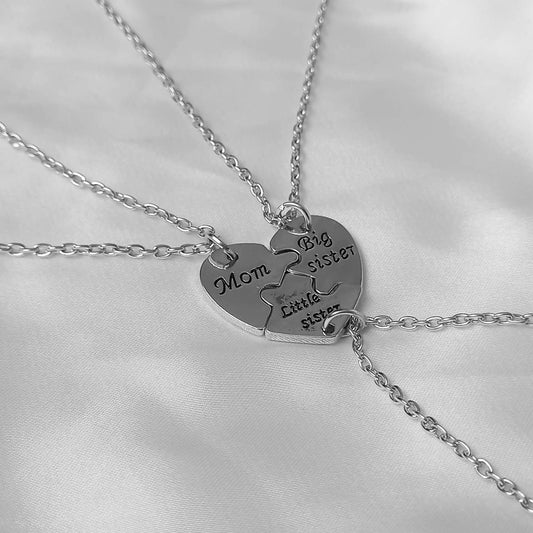 3 Piece Sibling Necklace Set - Sisters Necklaces,Jigsaw Matching Necklaces,Mom Necklaces,Mum Necklaces,Gifts For Sister,Gifts For Mom