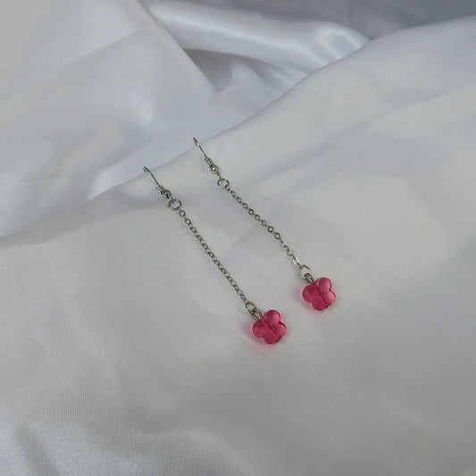 Pink & Silver Butterfly Drop Earrings - Pink Butterfly Earrings,Silver Earrings In The UK,Silver Butterfly Jewellery In The UK,Bead Earrings