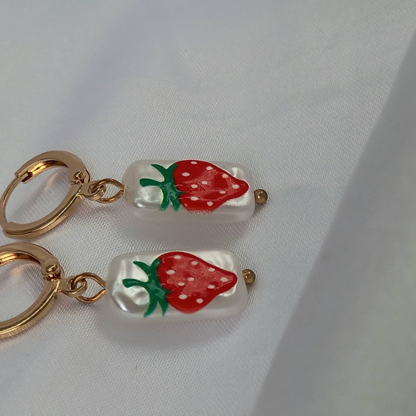 Faux Pearl Strawberry Drop Earrings - Pearl Earrings,Gold Earrings,Strawberry Earrings,Small Drop Earrings,Strawberry Jewellery In The UK