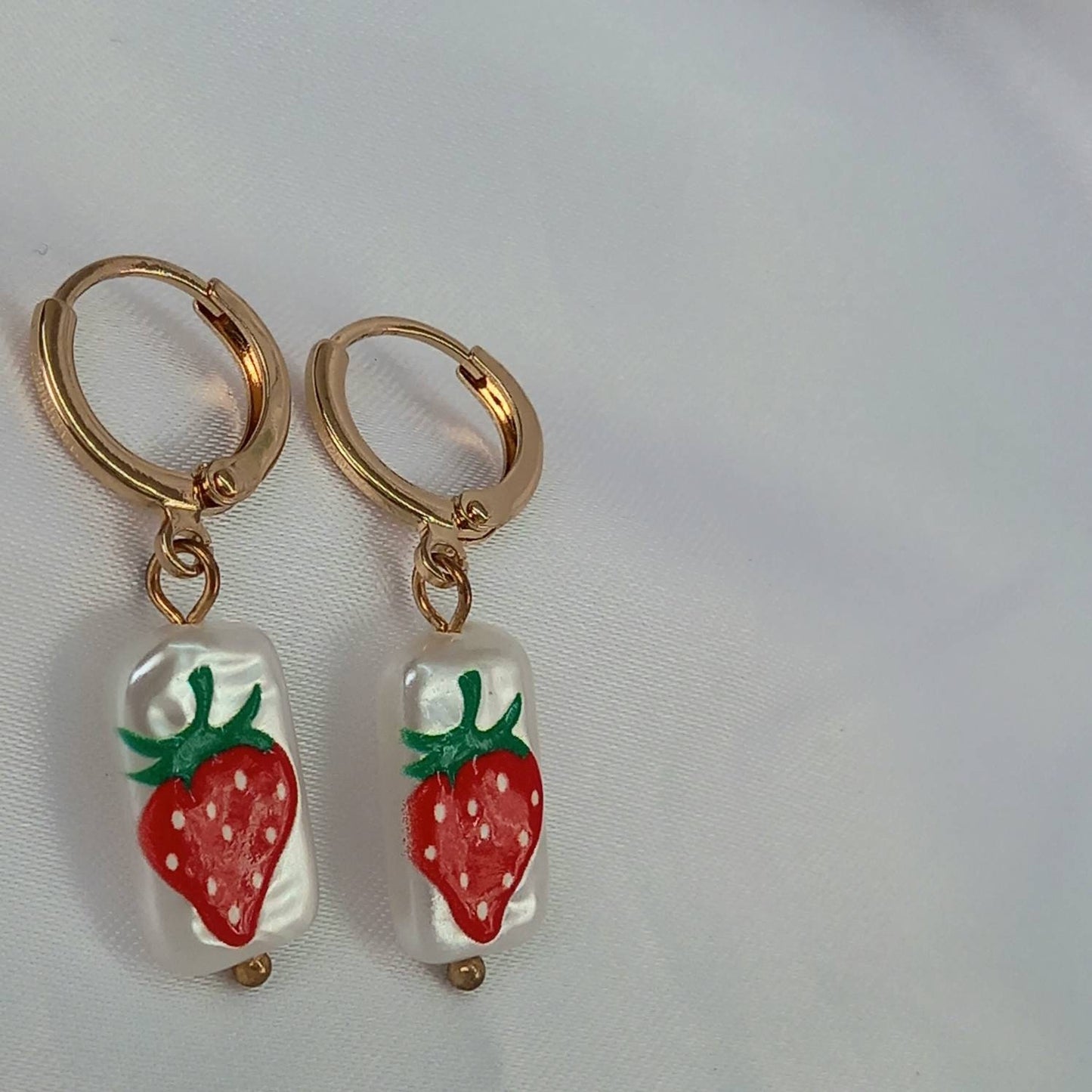 Faux Pearl Strawberry Drop Earrings - Pearl Earrings,Gold Earrings,Strawberry Earrings,Small Drop Earrings,Strawberry Jewellery In The UK