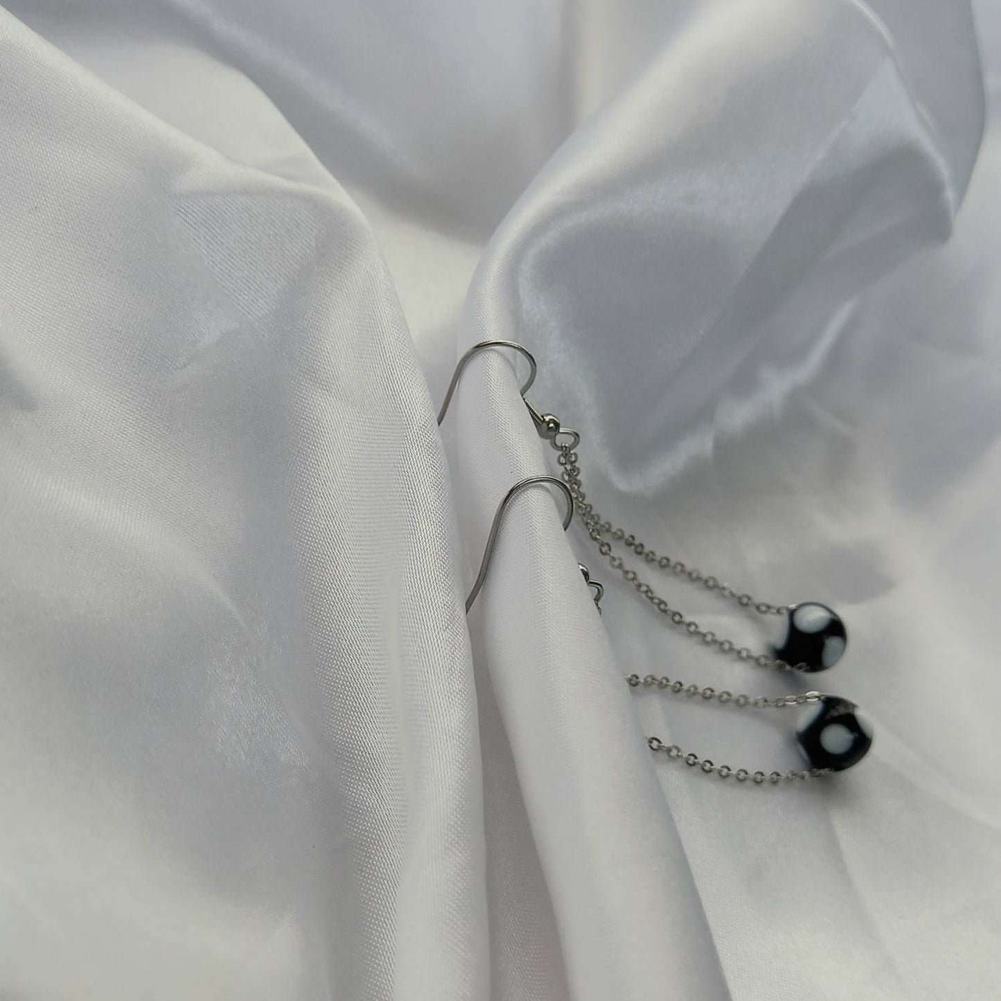 Silver Beaded Drop Earrings - Spotty Bead Earrings,Black Bead Jewellery,Beaded Earrings In The UK,Beaded Jewellery,Black Bead Drop Earrings