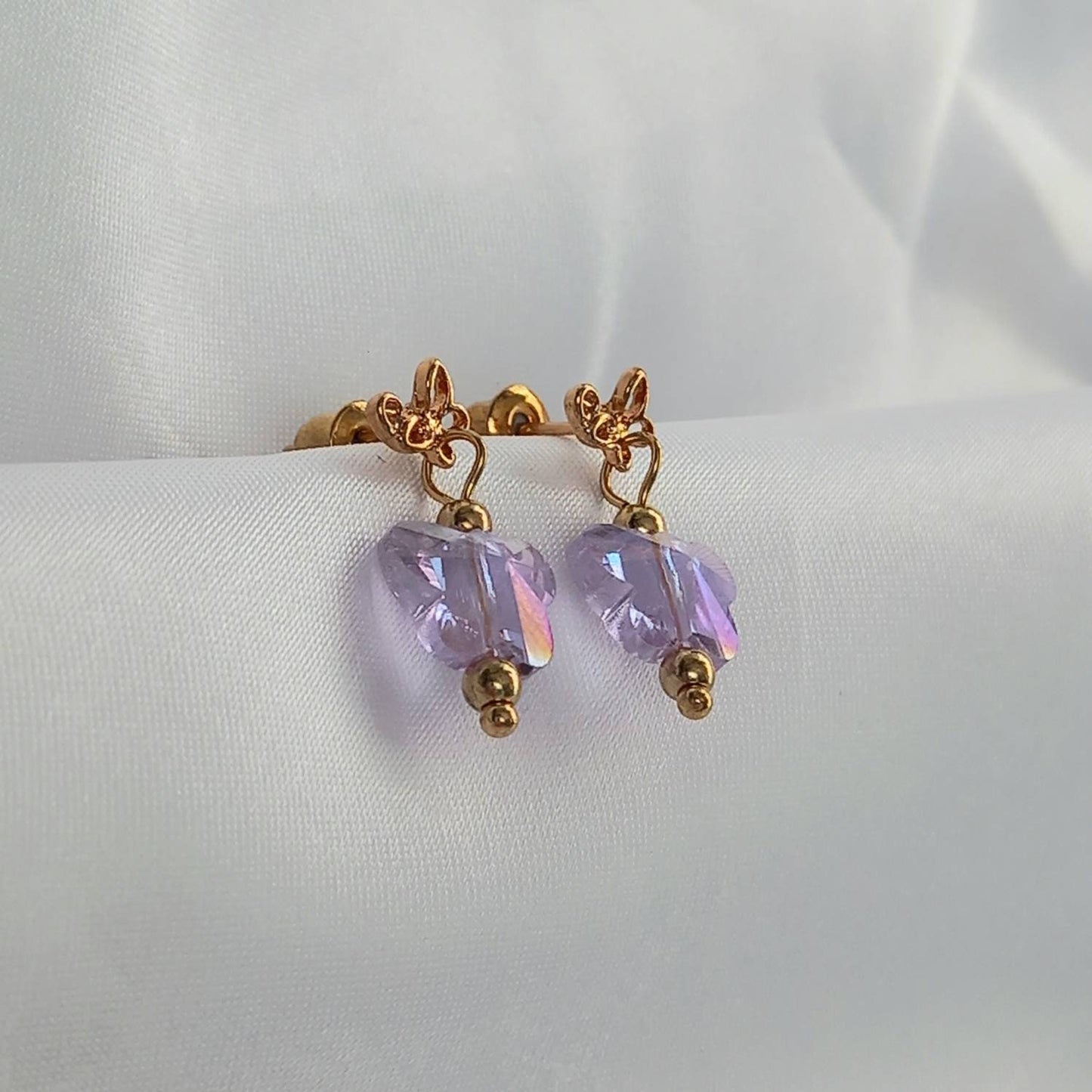Gold & Purple Butterfly Stud Earrings-Purple Earrings,Purple Butterfly Earrings,Small Gold Earrings In The UK,Small Gold Butterfly Jewellery