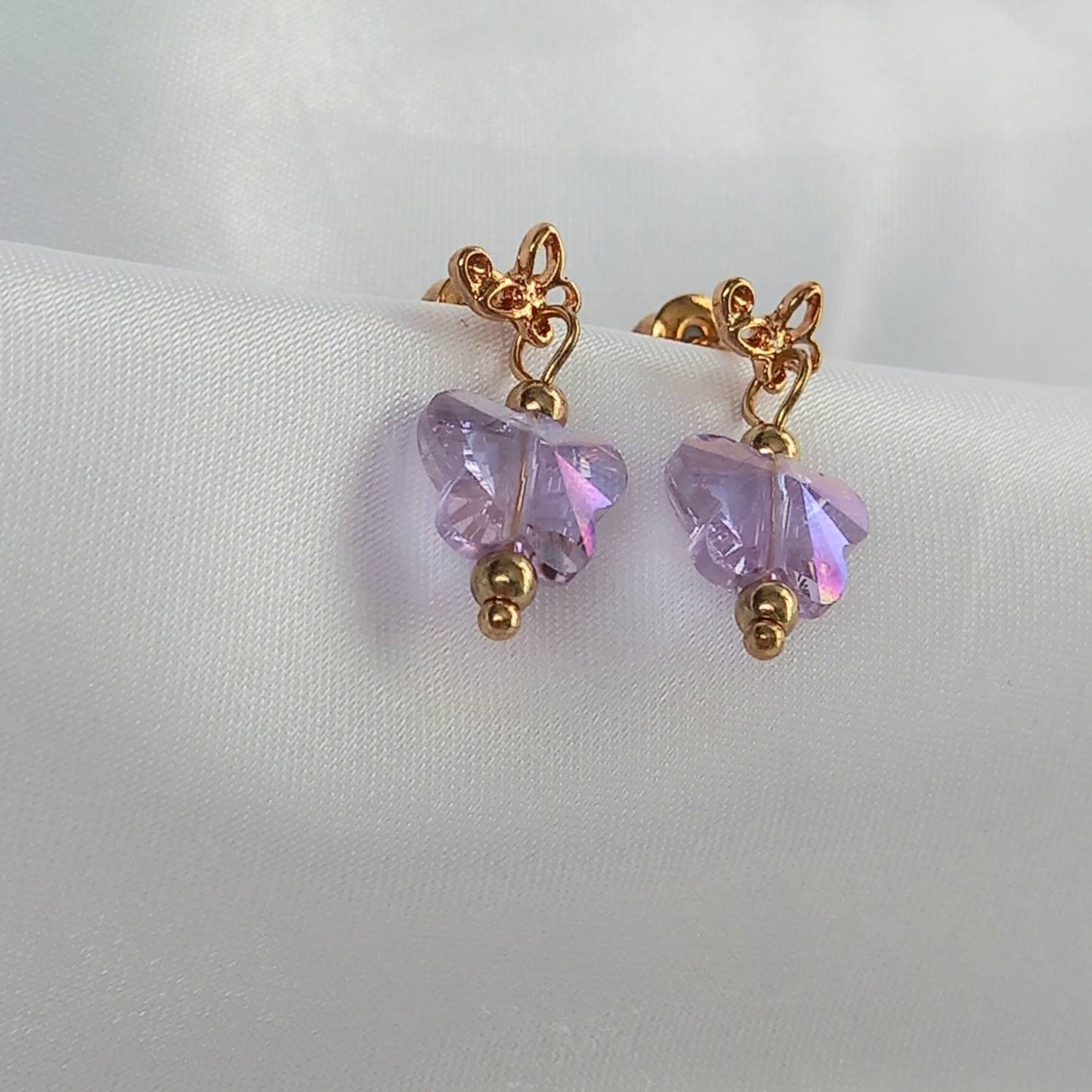 Gold & Purple Butterfly Stud Earrings-Purple Earrings,Purple Butterfly Earrings,Small Gold Earrings In The UK,Small Gold Butterfly Jewellery