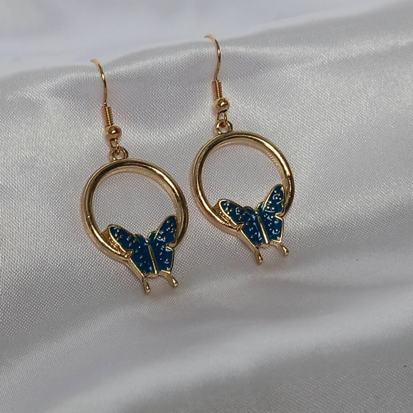 Blue Butterfly Drop Earrings - Blue Butterfly Earrings,Blue Earrings In The UK,Gold Butterfly Jewellery In The UK,Blue Butterflies