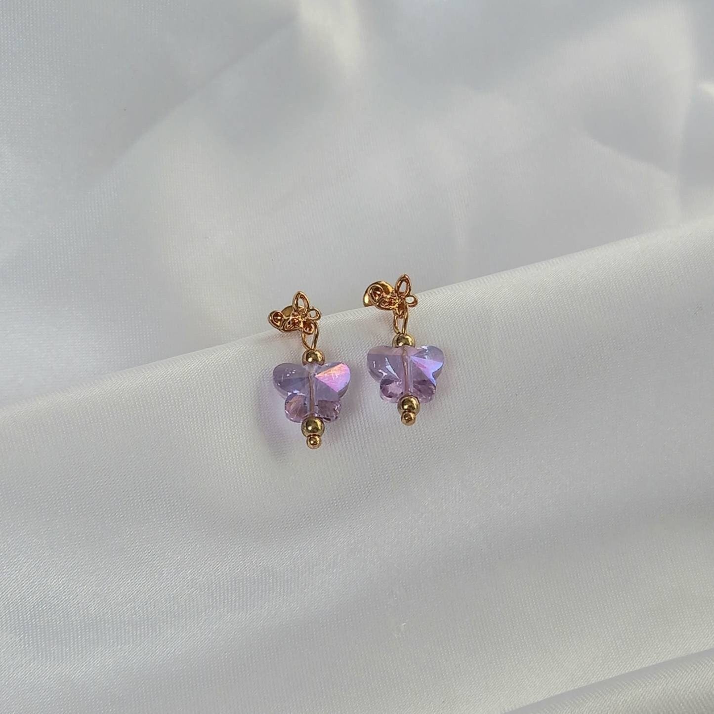 Gold & Purple Butterfly Stud Earrings-Purple Earrings,Purple Butterfly Earrings,Small Gold Earrings In The UK,Small Gold Butterfly Jewellery