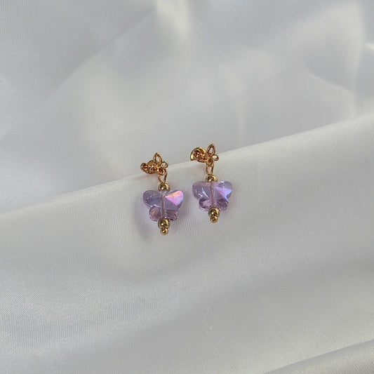 Gold & Purple Butterfly Stud Earrings-Purple Earrings,Purple Butterfly Earrings,Small Gold Earrings In The UK,Small Gold Butterfly Jewellery
