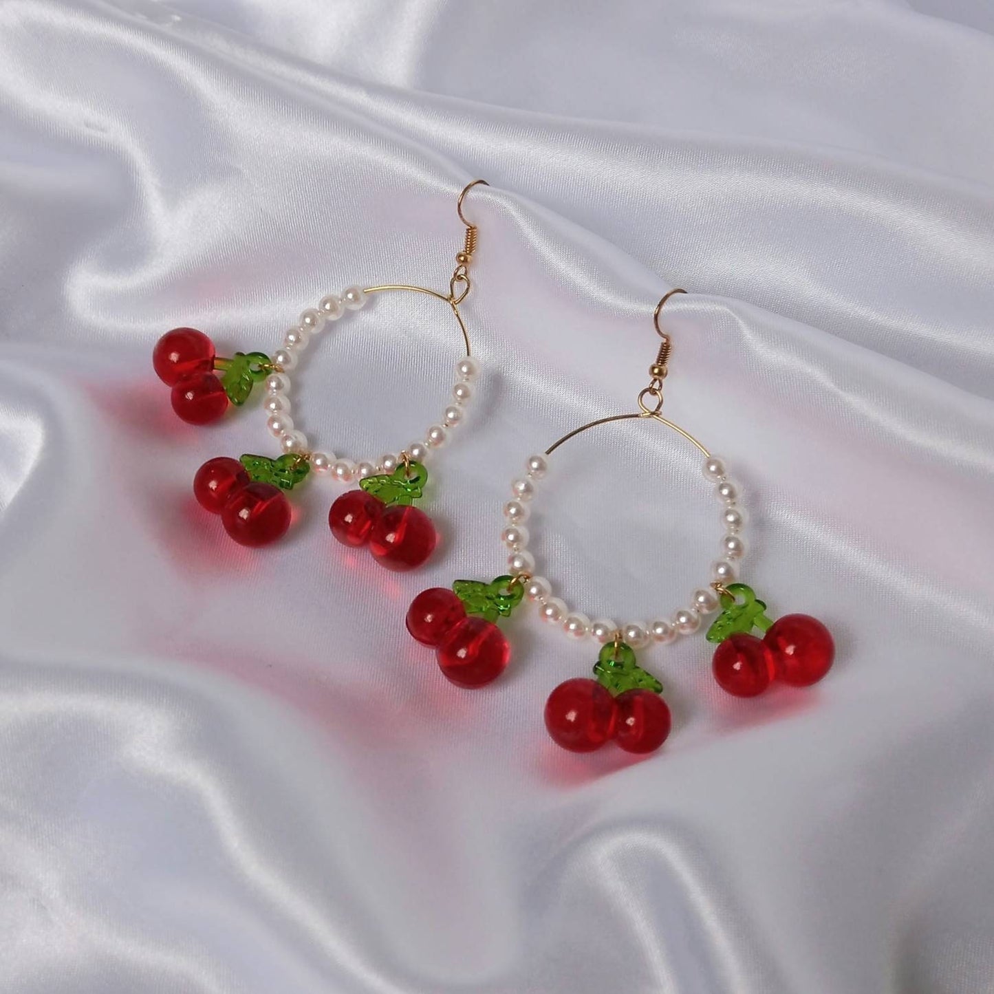 Cherry Bead Hoop Earrings - Pearl Jewellery,Pearl Earrings,Red Bead Earrings In The UK,Cherry Earrings,Cherry Jewellery In The UK